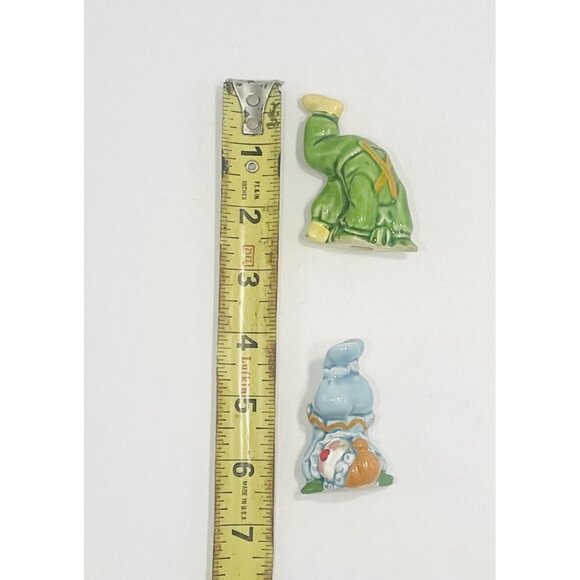 2 Vintage Tumbling Circus Clowns Ceramic Miniature Japan MCM Green Blue 2.25” - Picture 9 of 9